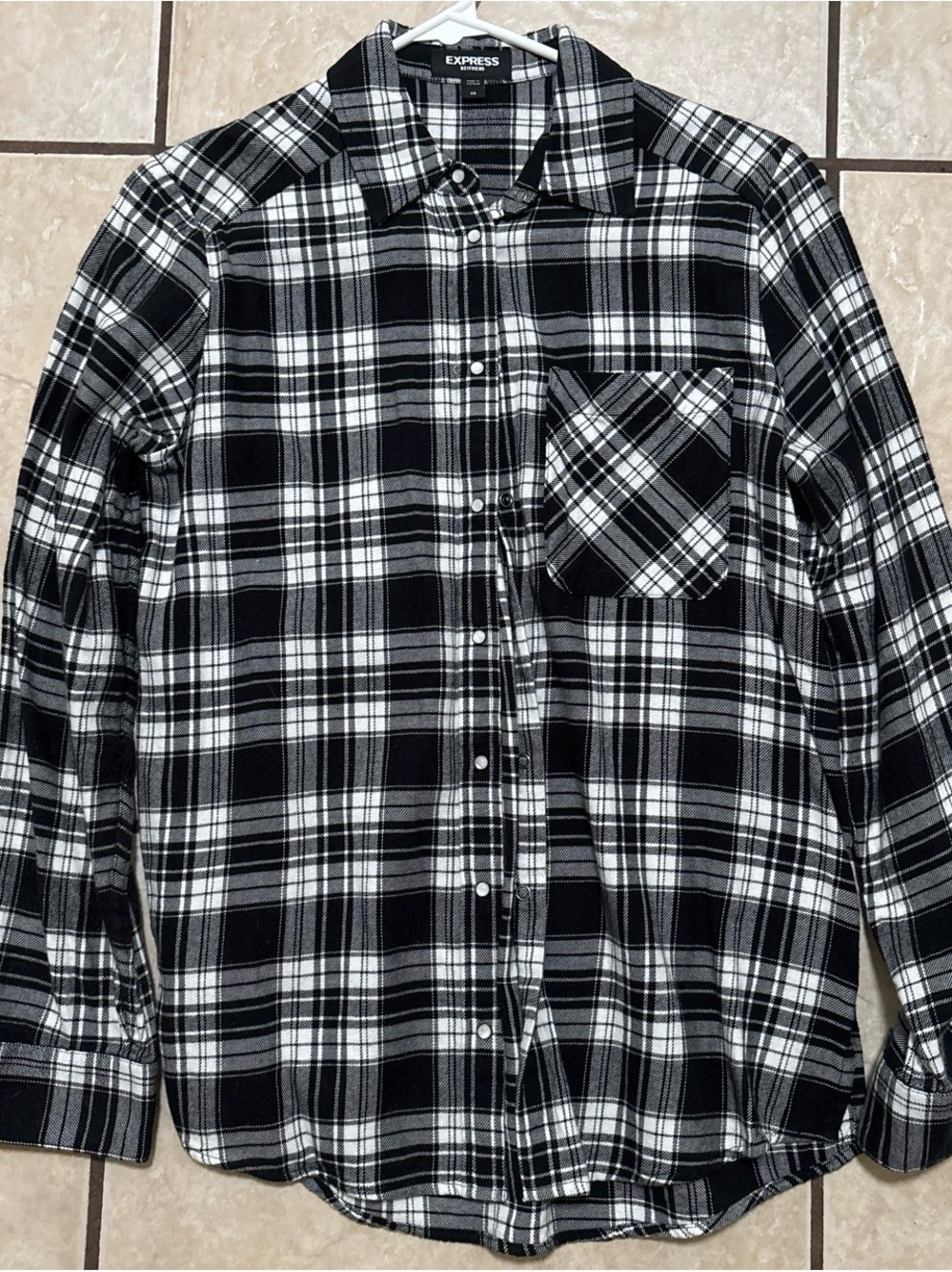 Express Black and White Plaid Button-Down Shirt